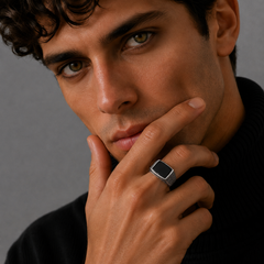 Silver Men's Black Onyx Square Signet Ring – view 2