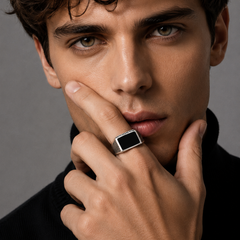 Silver Men's Black Onyx Square Signet Ring – view 3