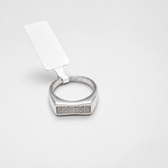 Silver Men's Slim Pave Bar Signet Ring – view 3