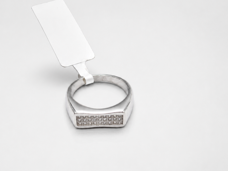 Silver Men's Slim Pave Bar Signet Ring – view 3