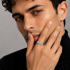 Silver Men's Slim Pave Bar Signet Ring – view 2