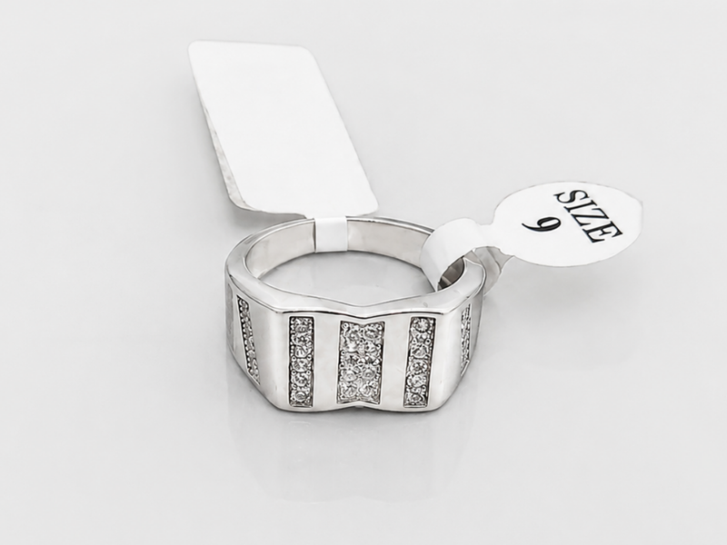 Silver Men's Pave Bar Panel Ring – view 3