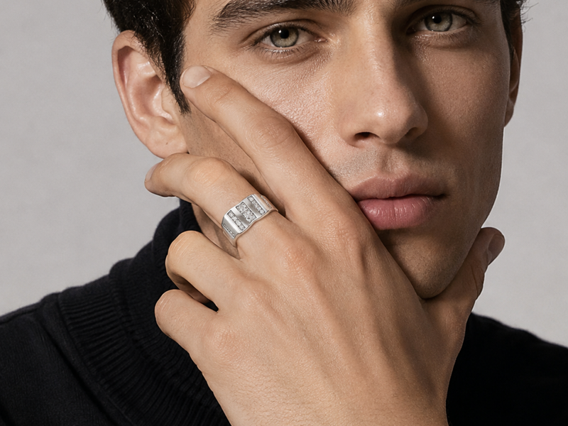 Silver Men's Pave Bar Panel Ring – view 2