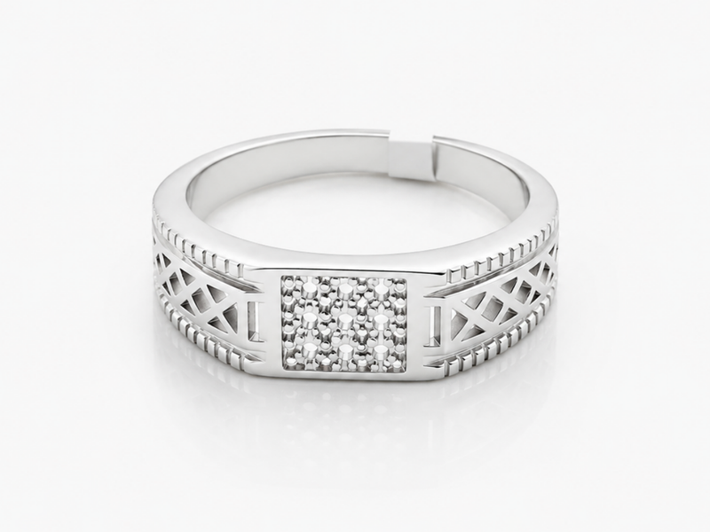 Silver Men's CZ Panel Lattice Band – view 4