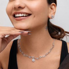 Silver CZ Swirl Link Necklace Set