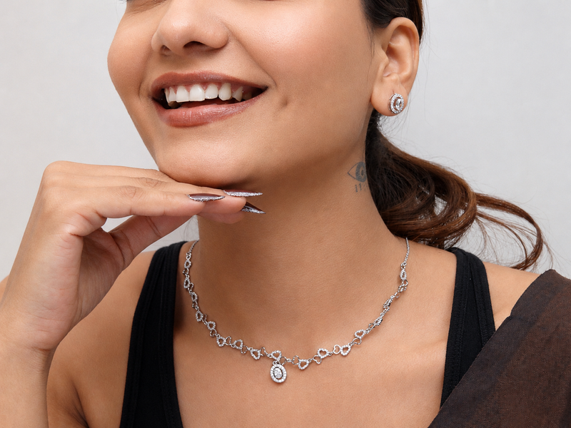 Silver CZ Swirl Link Necklace Set