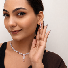 Silver CZ Line Necklace & Drop Earring Set