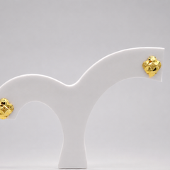 Golden Puffed Diamond-Cut Flower Studs