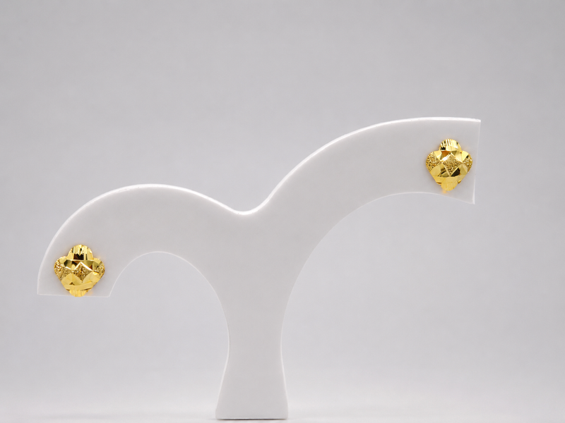 Golden Puffed Diamond-Cut Flower Studs