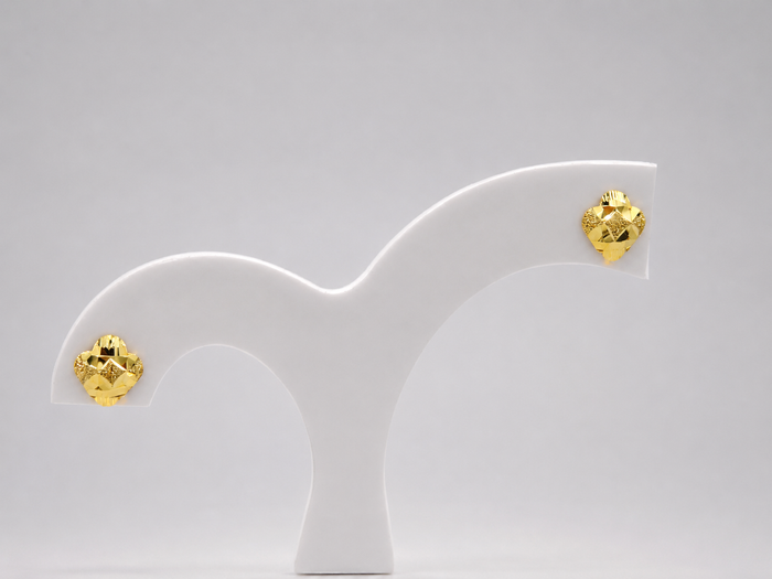 Golden Puffed Diamond-Cut Flower Studs