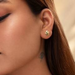 Golden Puffed Diamond-Cut Flower Studs – view 2