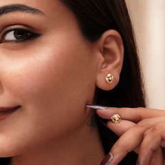 Golden Puffed Diamond-Cut Flower Studs – view 3