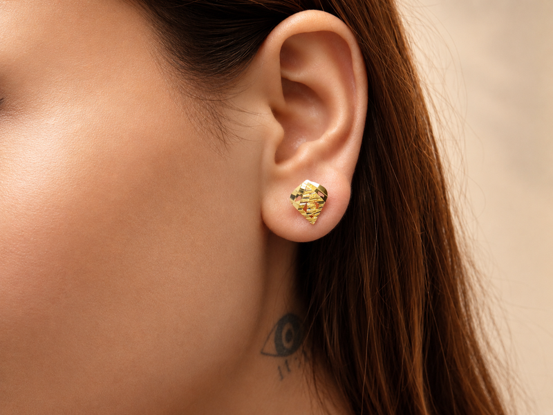 Golden Diamond-Cut Cone Studs – view 2