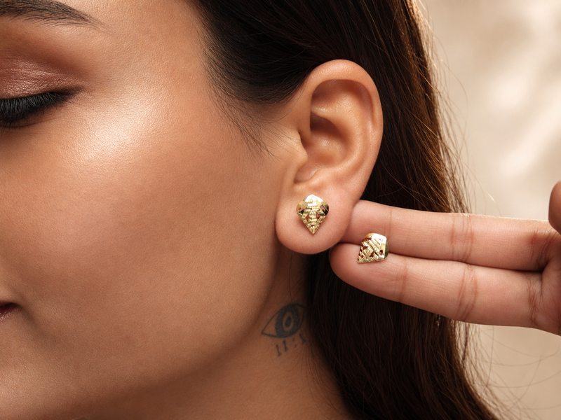 Golden Diamond-Cut Cone Studs – view 3