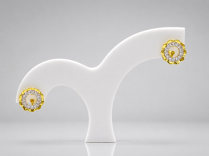 Two-Tone Golden Scalloped CZ Halo Studs