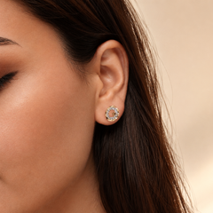Two-Tone Golden Scalloped CZ Halo Studs – view 2