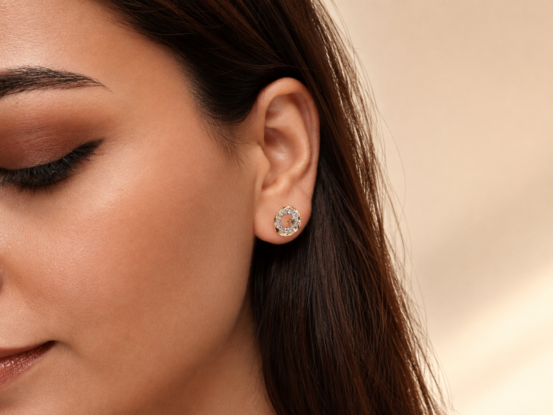 Two-Tone Golden Scalloped CZ Halo Studs – view 2
