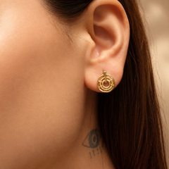 Golden Textured Circle Drop Earrings – view 2