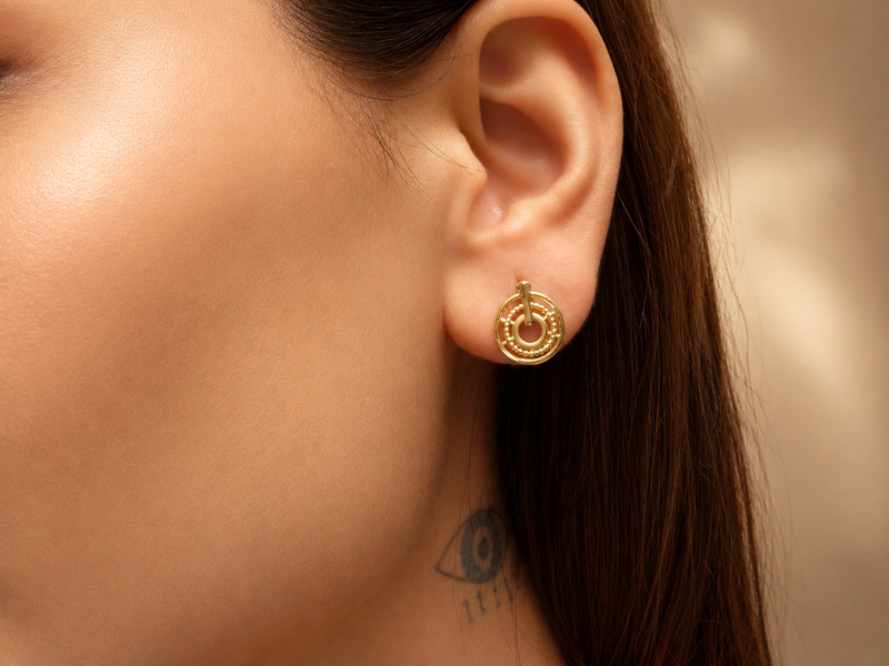 Golden Textured Circle Drop Earrings – view 2