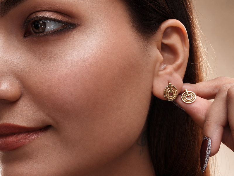 Golden Textured Circle Drop Earrings – view 3