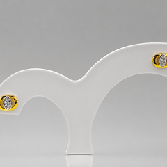 Two-Tone Golden Rounded Clover CZ Studs