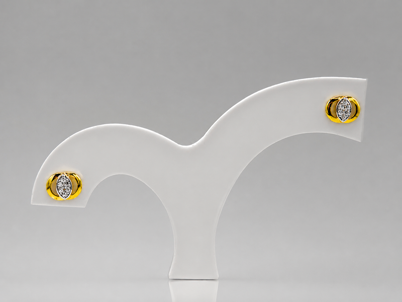 Two-Tone Golden Rounded Clover CZ Studs