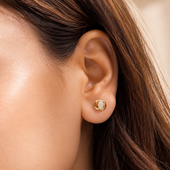 Two-Tone Golden Rounded Clover CZ Studs – view 2
