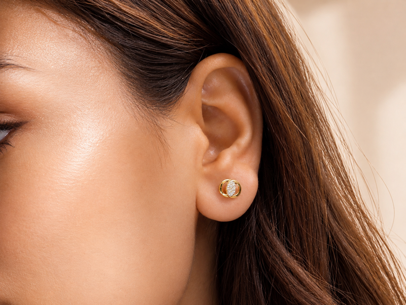 Two-Tone Golden Rounded Clover CZ Studs – view 2