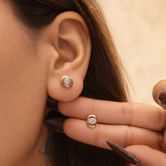 Two-Tone Golden Rounded Clover CZ Studs – view 3