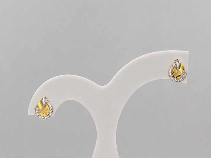 Two-Tone Golden Paisley CZ Halo Studs