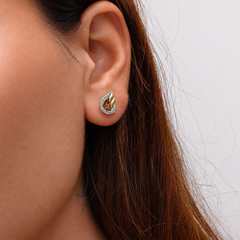 Two-Tone Golden Paisley CZ Halo Studs – view 2