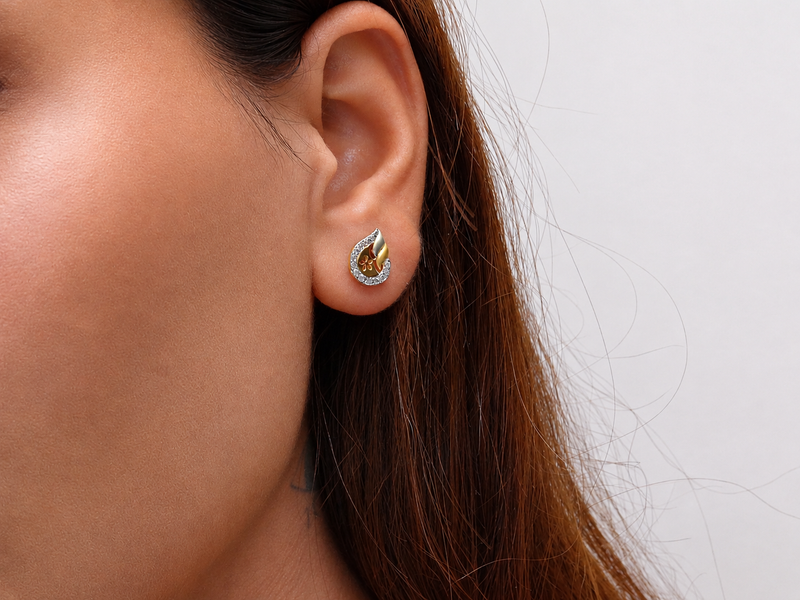 Two-Tone Golden Paisley CZ Halo Studs – view 2