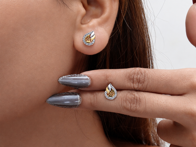 Two-Tone Golden Paisley CZ Halo Studs – view 3