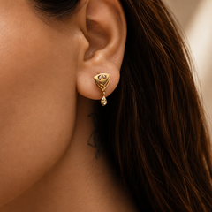 Golden Triangular Bead Drop Earrings – view 2
