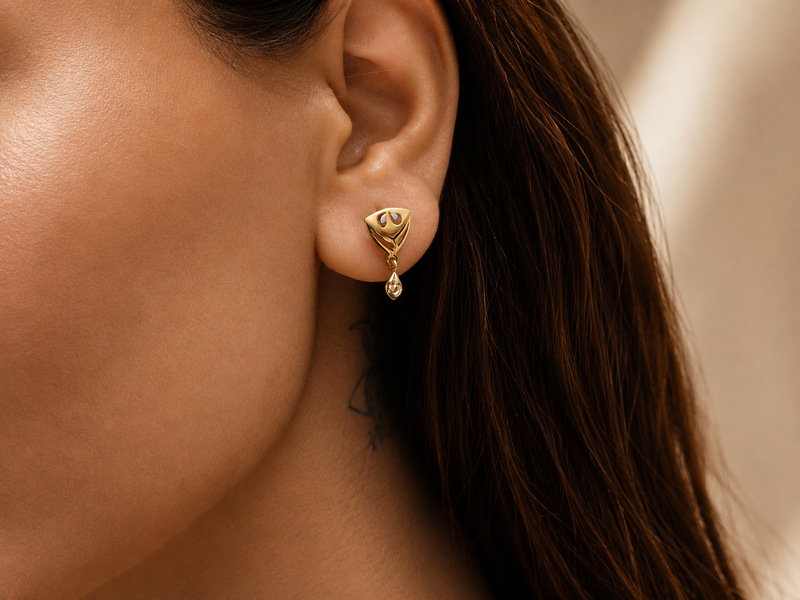 Golden Triangular Bead Drop Earrings – view 2