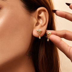 Golden Triangular Bead Drop Earrings – view 3