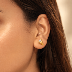Golden Textured Flared Fan Studs – view 2