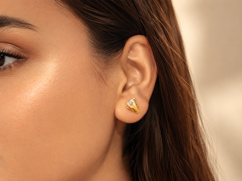 Golden Textured Flared Fan Studs – view 2