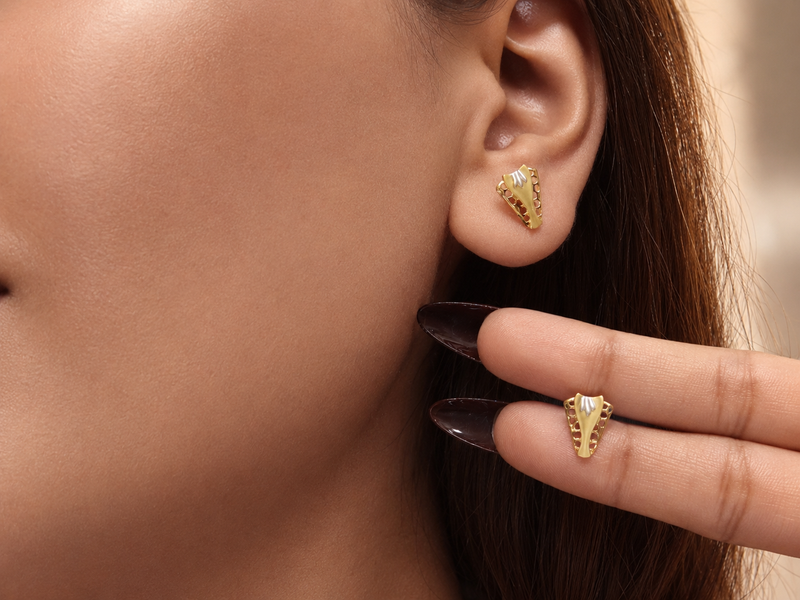 Golden Textured Flared Fan Studs – view 3
