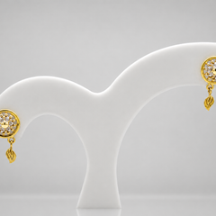 Golden CZ Disc & Leaf Drop Earrings