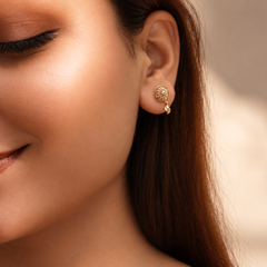 Golden CZ Disc & Leaf Drop Earrings – view 2