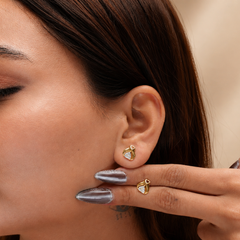 Two-Tone Golden Heart CZ Studs – view 2