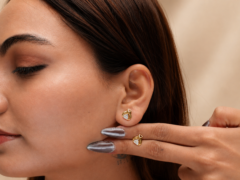 Two-Tone Golden Heart CZ Studs – view 2