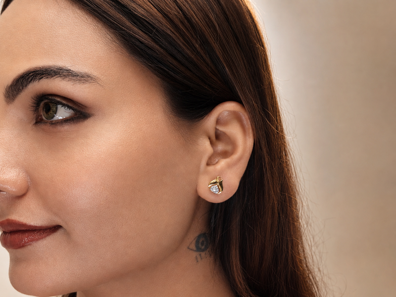 Two-Tone Golden Heart CZ Studs – view 3