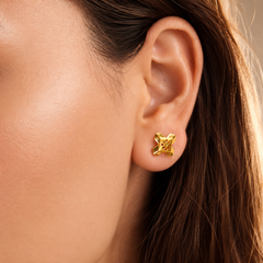 Golden Four-Petal Textured Studs – view 2