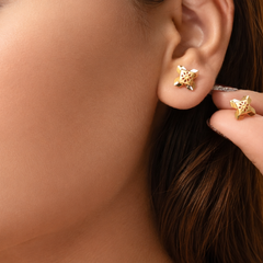 Golden Four-Petal Textured Studs – view 3