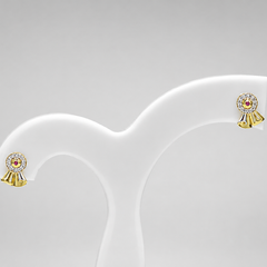 Golden Flared Fan CZ & Red Stone Studs