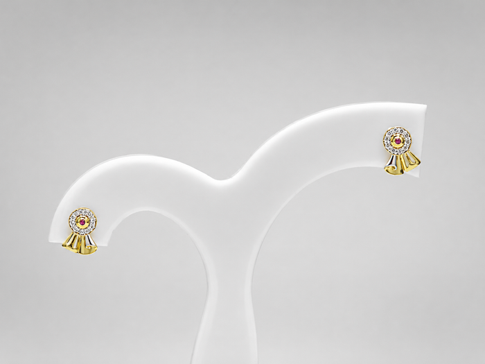 Golden Flared Fan CZ & Red Stone Studs