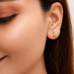 Golden Flared Fan CZ & Red Stone Studs – view 2