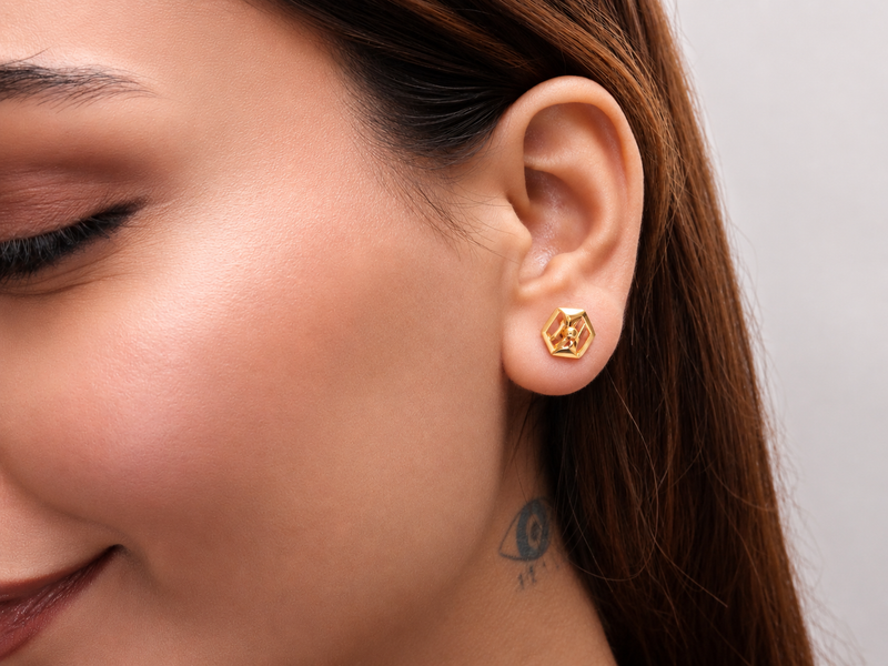 Golden Hexagon Textured Studs – view 2
